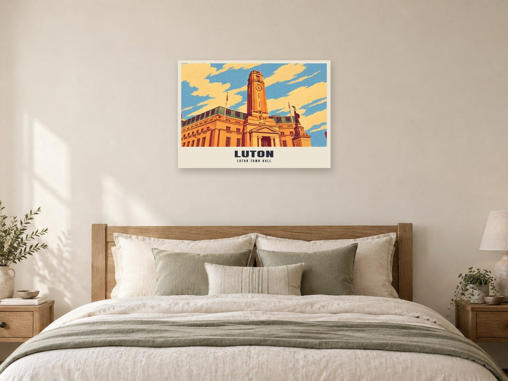 Luton Town Hall Poster at A1, as a poster, above a bed