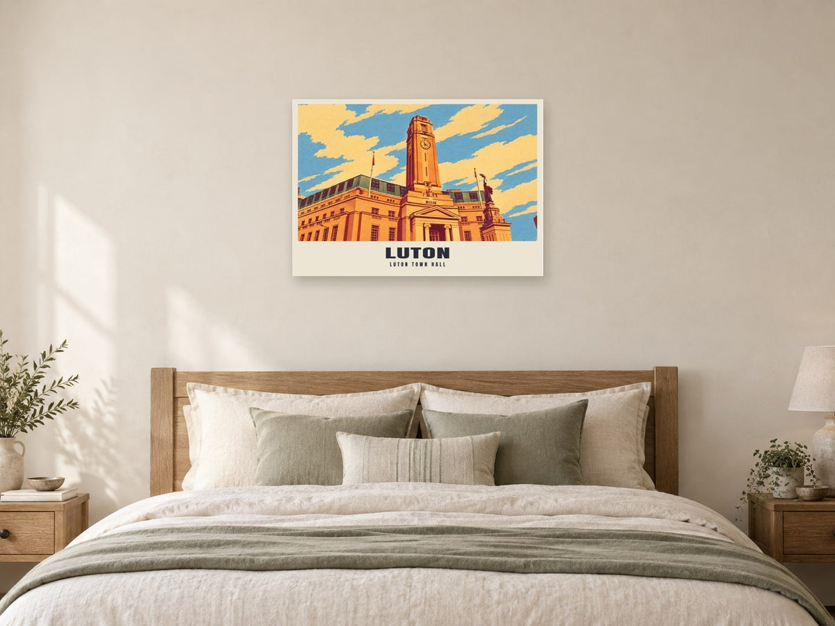 Luton Town Hall Poster at A1, as a poster, above a bed