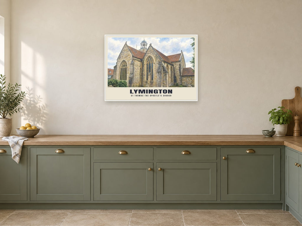 St Thomas the Apostle’s Church, Lymington Poster at A1, in a white frame, in a kitchen