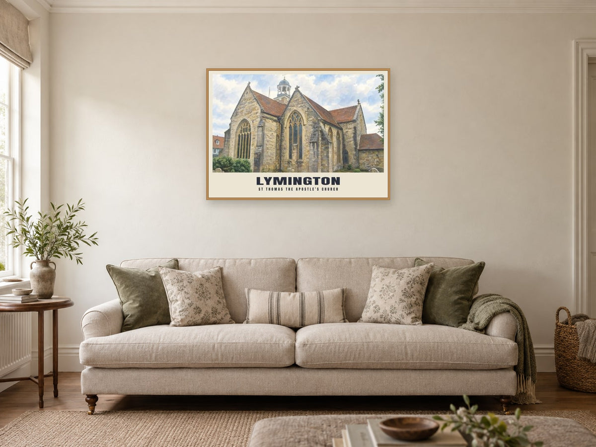 St Thomas the Apostle’s Church, Lymington Poster at A1, in a natural wood frame, in a sitting room