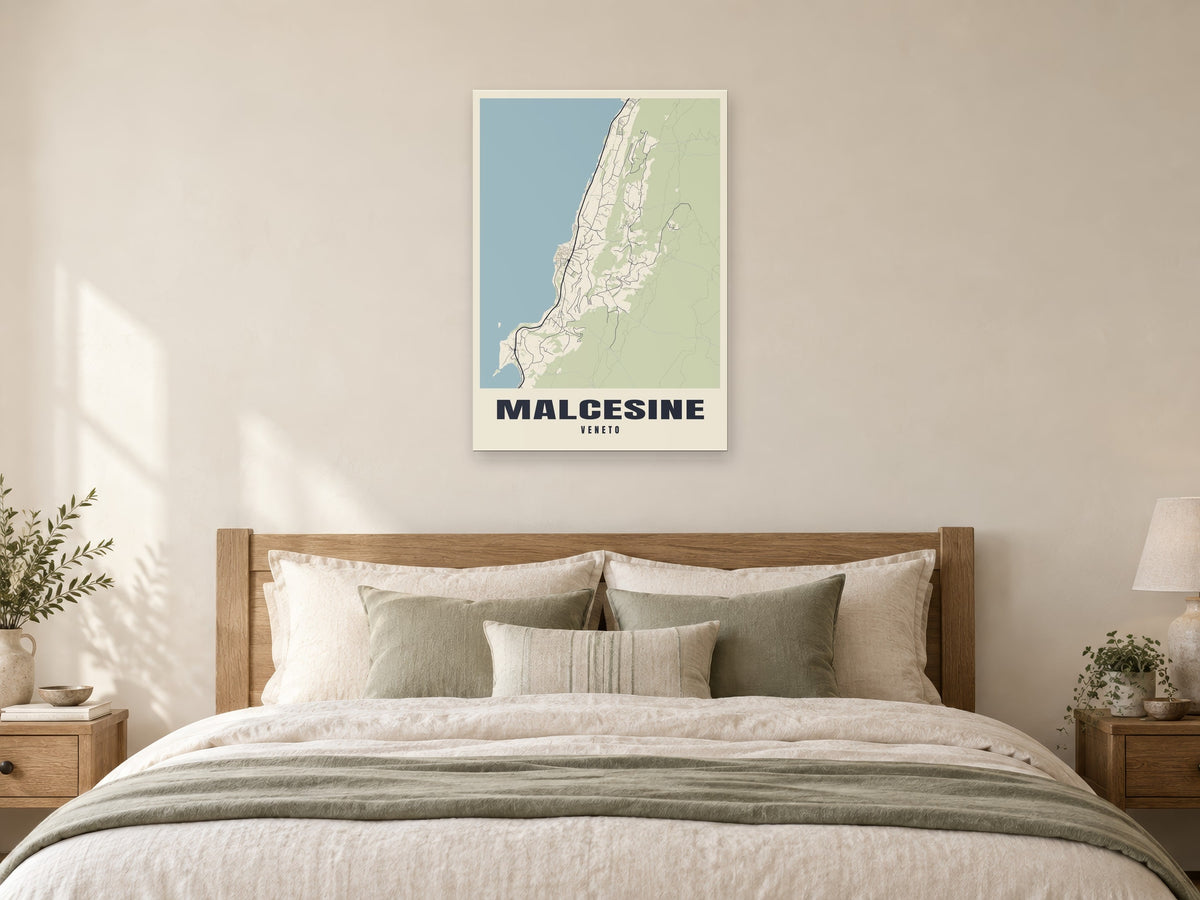 Malcesine Street Map Poster at A1, as a poster, above a bed