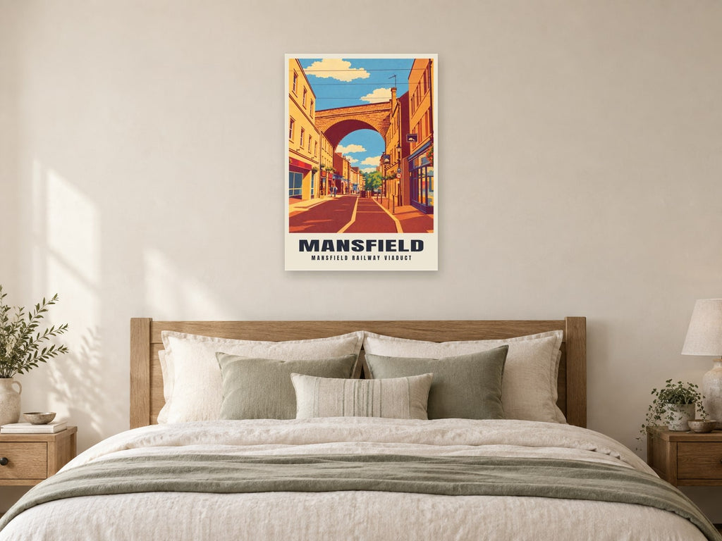Mansfield Railway Viaduct Poster at A1, as a poster, above a bed