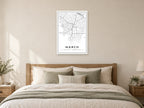 March Town Centre Street Map Poster at A1, as a poster, above a bed