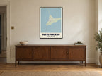 Marken Street Map Poster at A1, in a black frame, above a sideboard