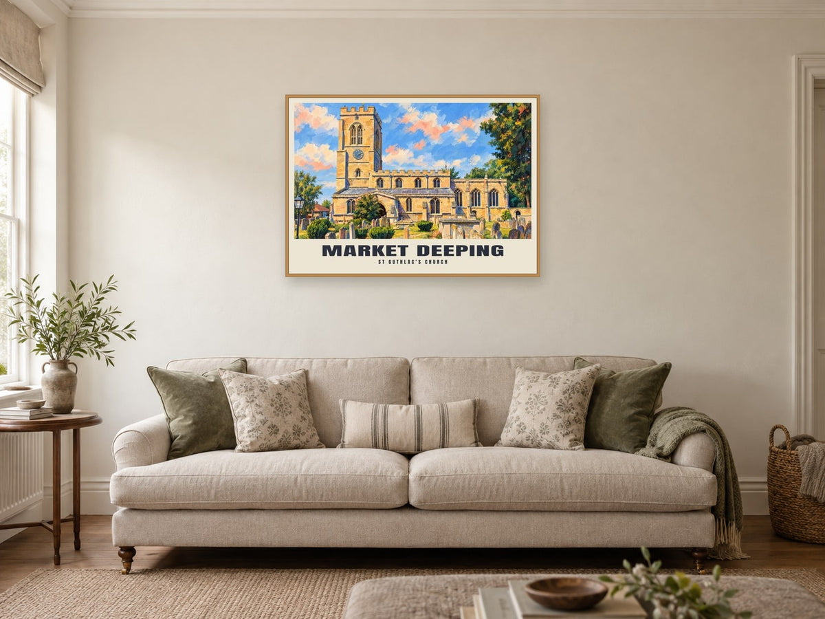 St Guthlac’s Church, Market Deeping Poster at A1, in a natural wood frame, in a sitting room