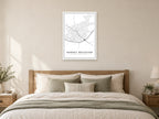 Market Weighton Town Centre Street Map Poster at A1, as a poster, above a bed