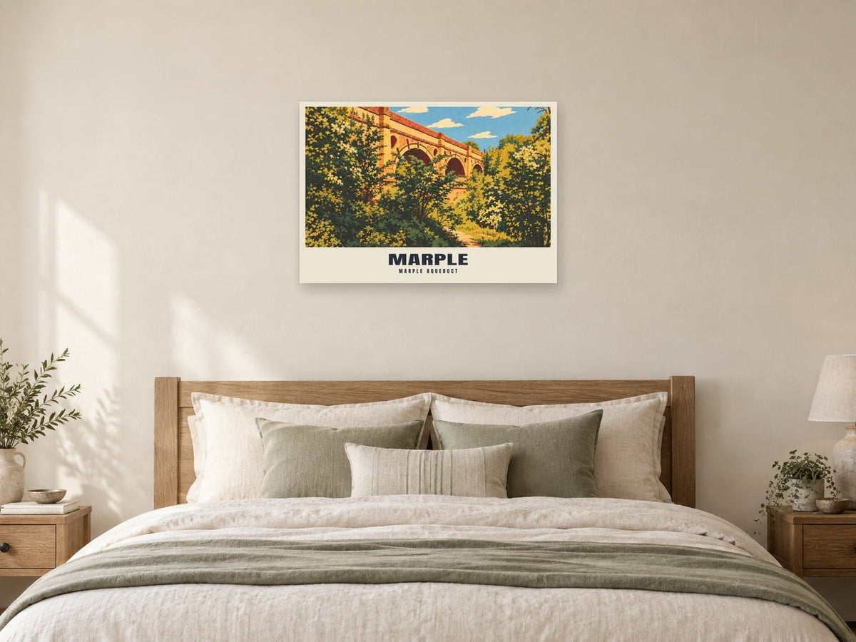 Marple Aqueduct Poster at A1, as a poster, above a bed