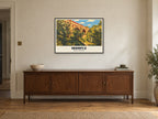 Marple Aqueduct Poster at A1, in a black frame, above a sideboard