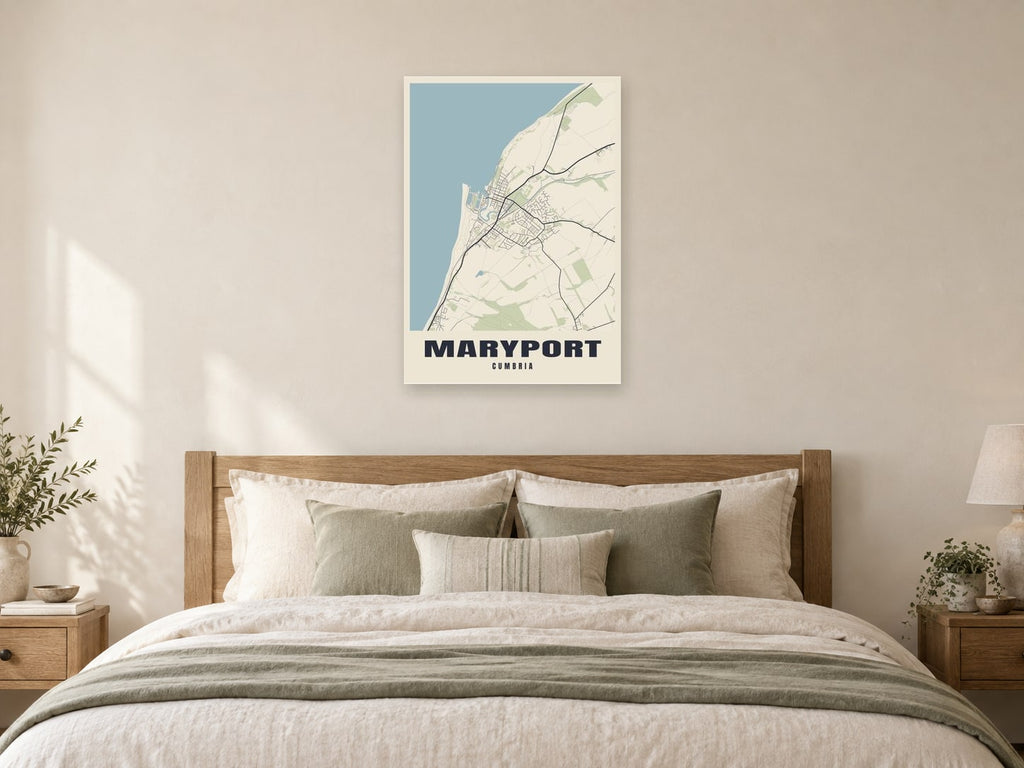 Maryport Street Map Poster at A1, as a poster, above a bed