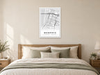 Memphis Downtown Street Map Poster at A1, as a poster, above a bed
