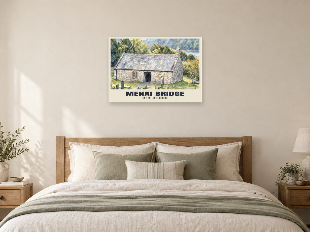 St Tysilio’s Church, Menai Bridge Poster at A1, as a poster, above a bed