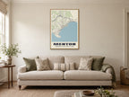 Menton Street Map Poster at A1, in a natural wood frame, in a sitting room