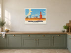 Transporter Bridge, Middlesbrough Poster at A1, in a white frame, in a kitchen