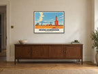Transporter Bridge, Middlesbrough Poster at A1, in a black frame, above a sideboard
