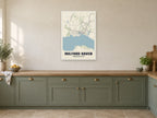 Milford Haven Street Map Poster at A1, in a white frame, in a kitchen