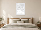 Minehead Town Centre Street Map Poster at A1, as a poster, above a bed