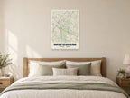 Mitcham Heritage Street Map Poster at A1, as a poster, above a bed