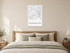 Monkseaton Village Centre Street Map Poster at A1, as a poster, above a bed
