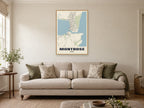 Montrose Street Map Poster at A1, in a natural wood frame, in a sitting room