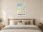 Moreton Street Map Poster at A1, as a poster, above a bed