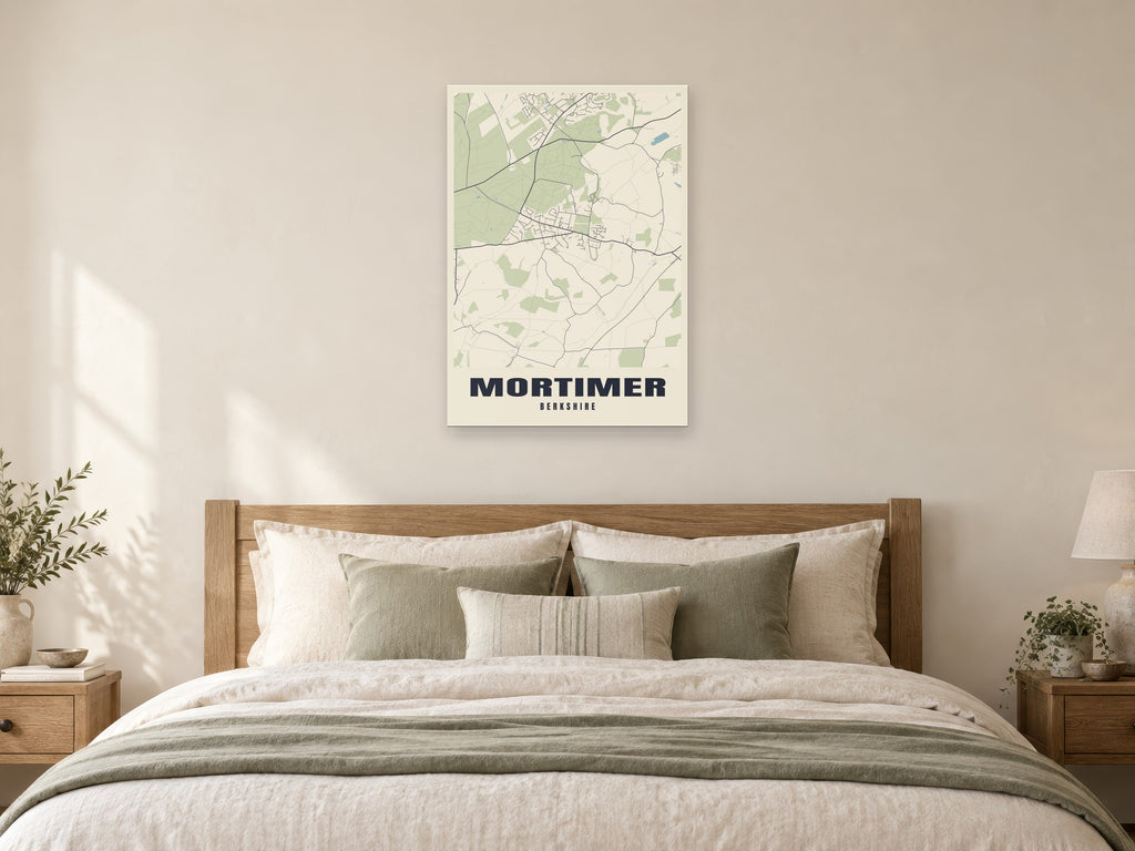 Mortimer Street Map Poster at A1, as a poster, above a bed