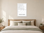 Mortimer Village Centre Street Map Poster at A1, as a poster, above a bed