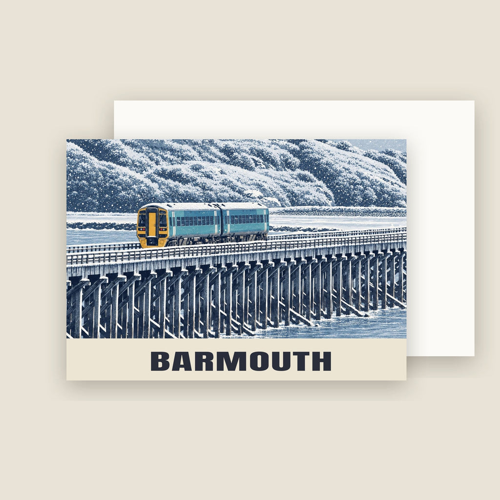 Barmouth Bridge Christmas card with its envelope