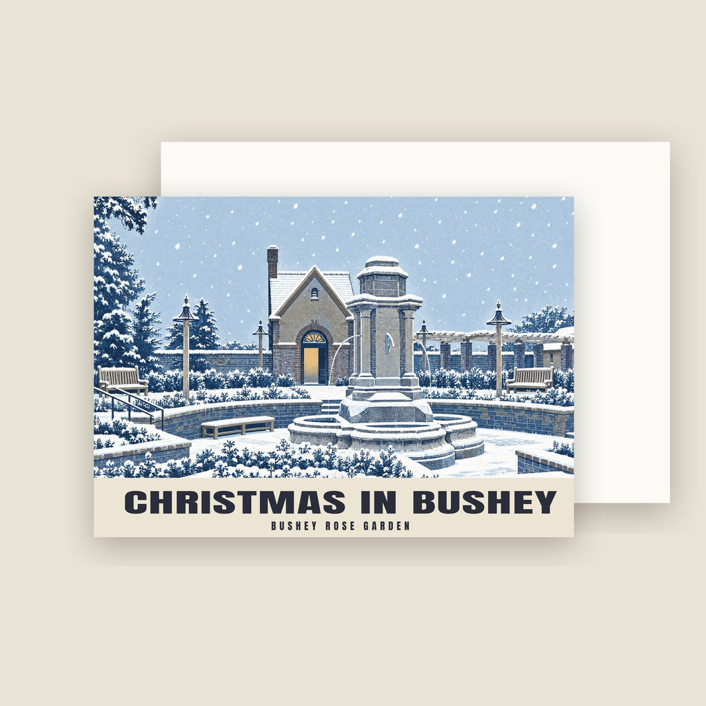 Bushey Rose Garden Christmas card with its envelope