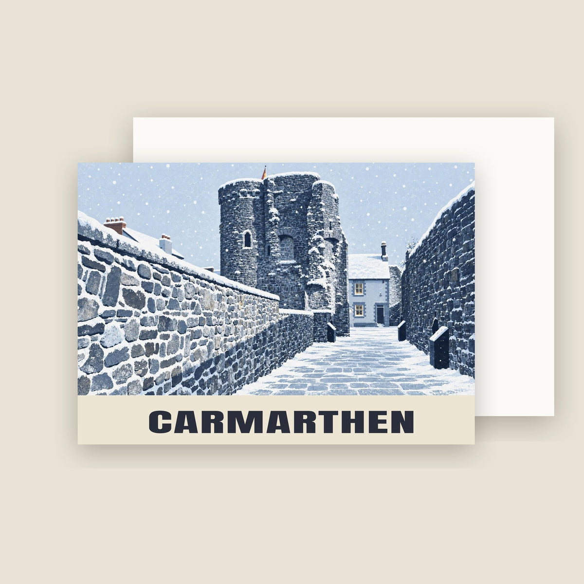 Carmarthen Castle Christmas card with its envelope
