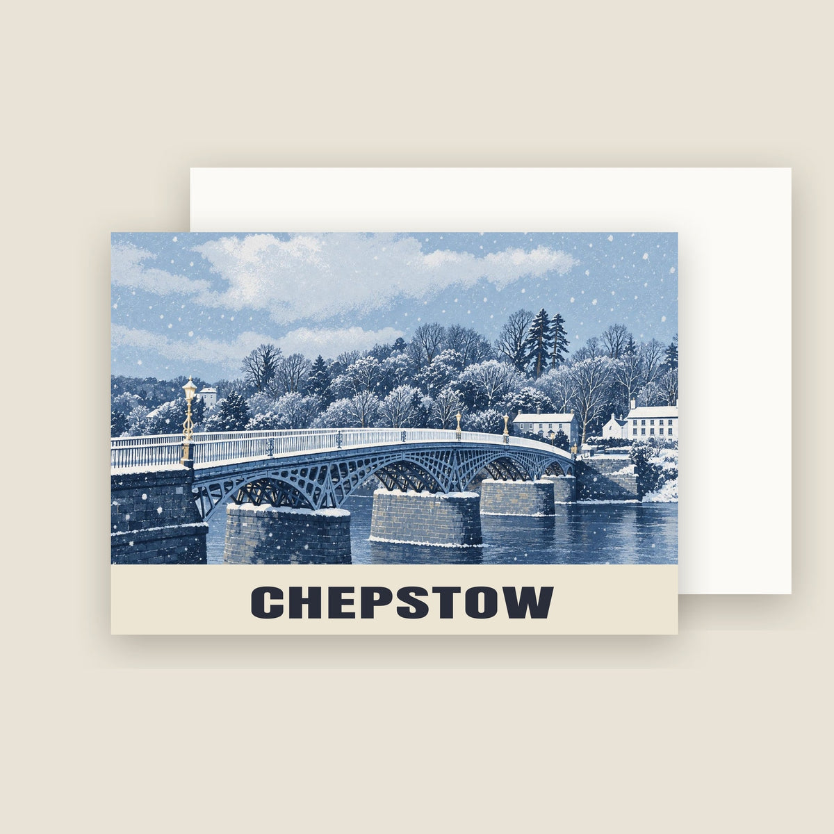 Chepstow Bridge Christmas card with its envelope