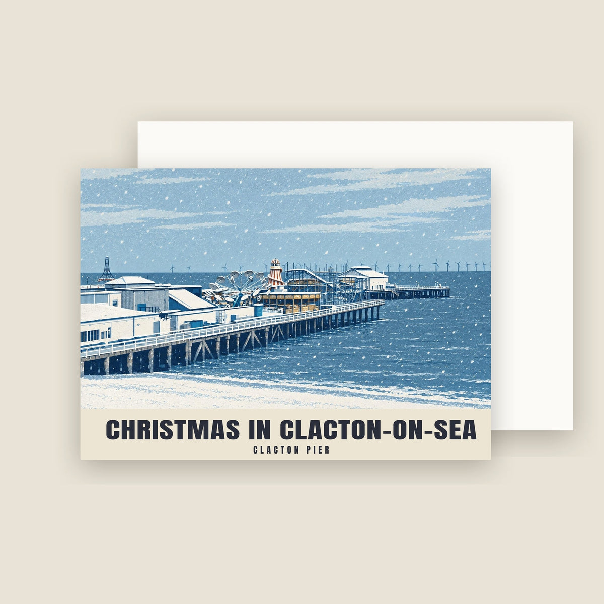 Clacton Pier, Clacton-on-Sea Christmas card with its envelope