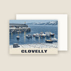 Clovelly Harbour Christmas card with its envelope