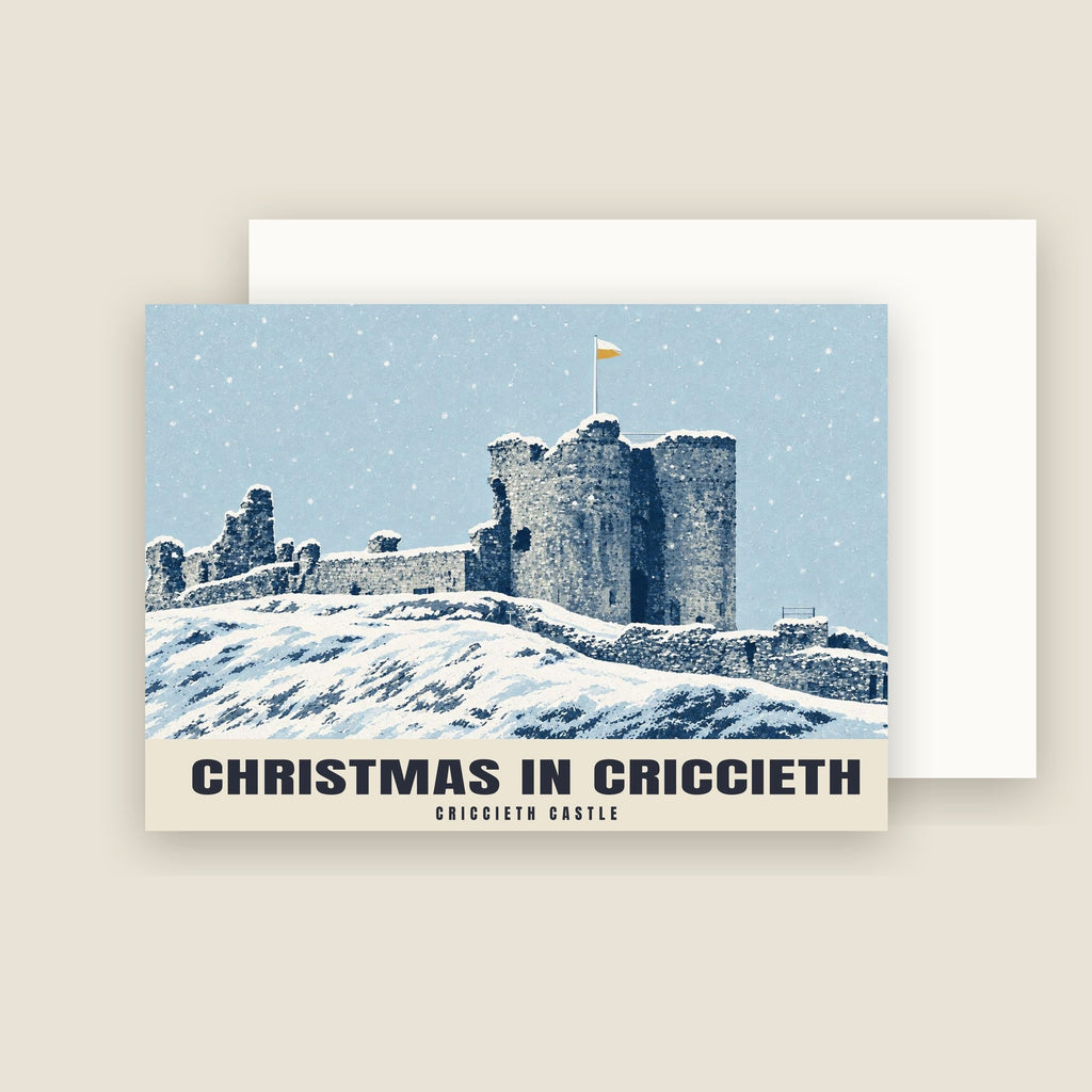 Criccieth Castle Christmas card with its envelope