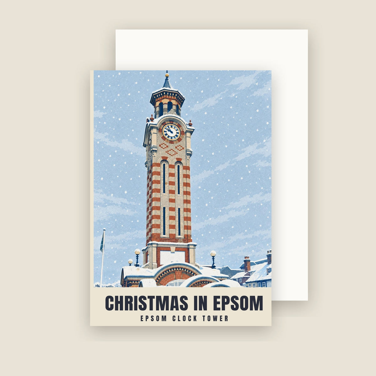 Epsom Clock Tower Christmas card with its envelope