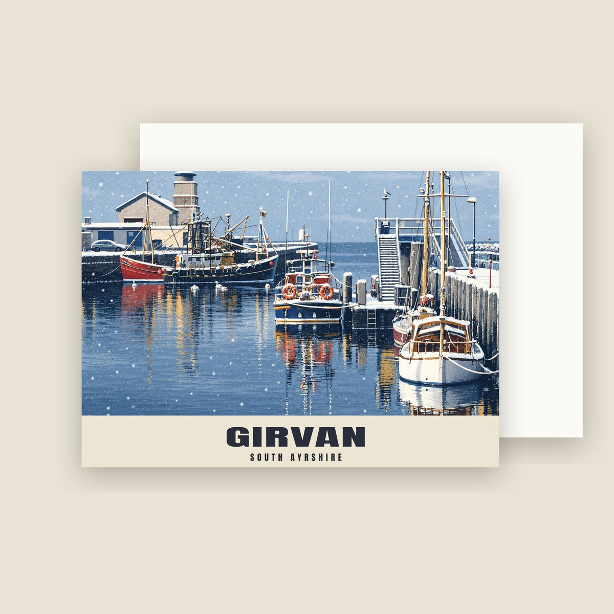 Girvan Harbour Christmas card with its envelope