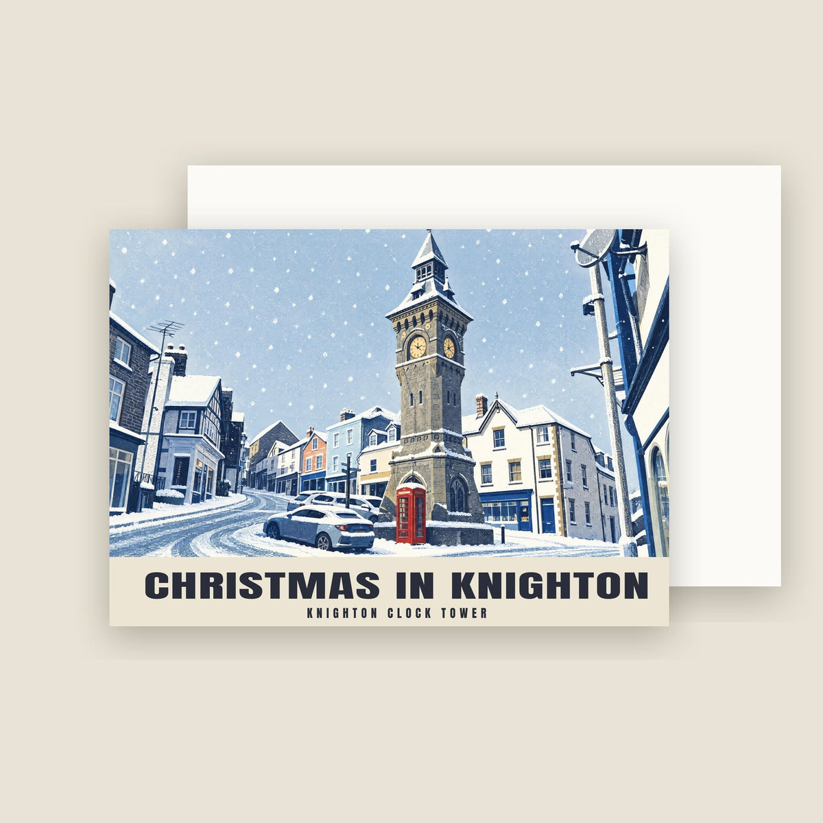Knighton Clock Tower Christmas card with its envelope