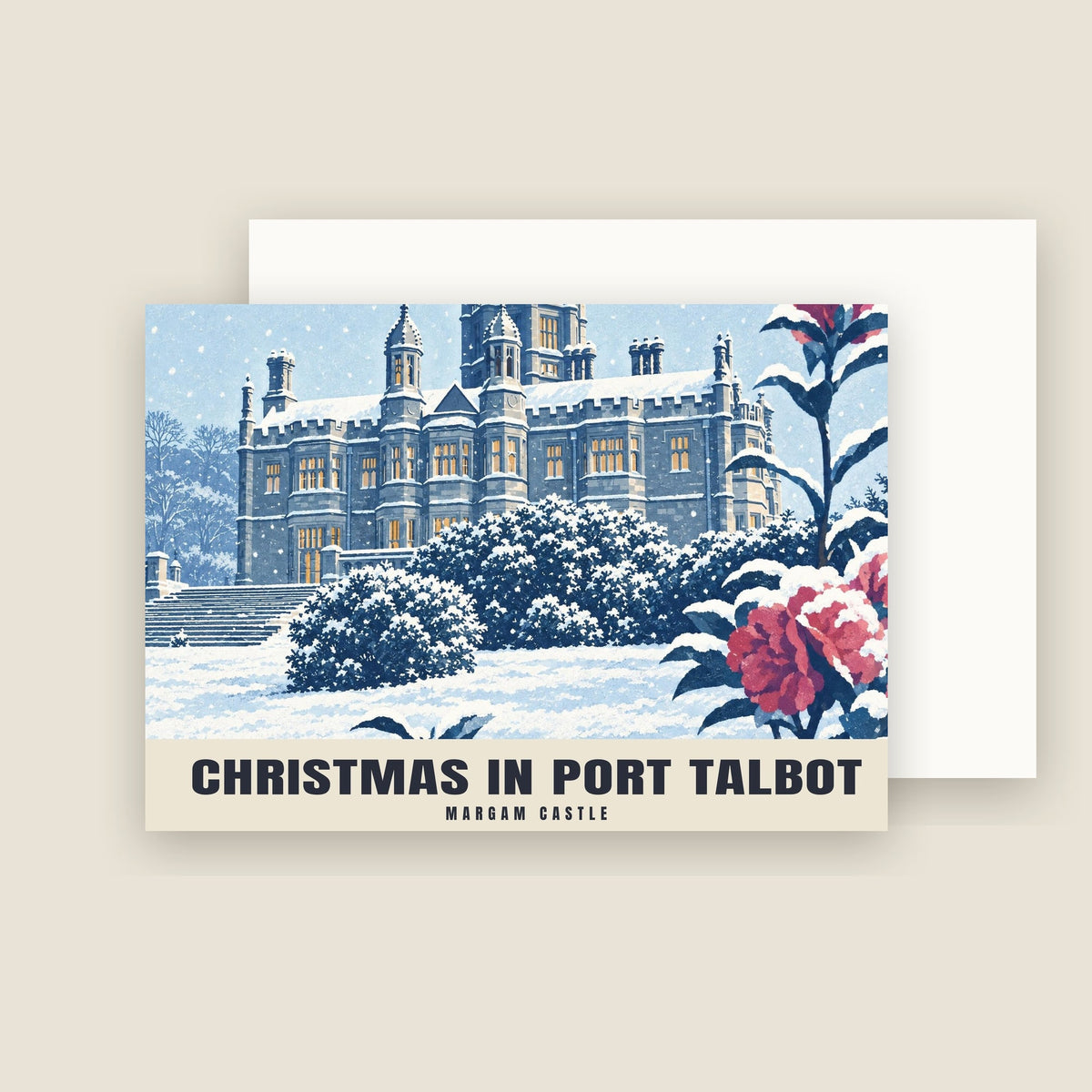 Margam Castle, Port Talbot Christmas card with its envelope
