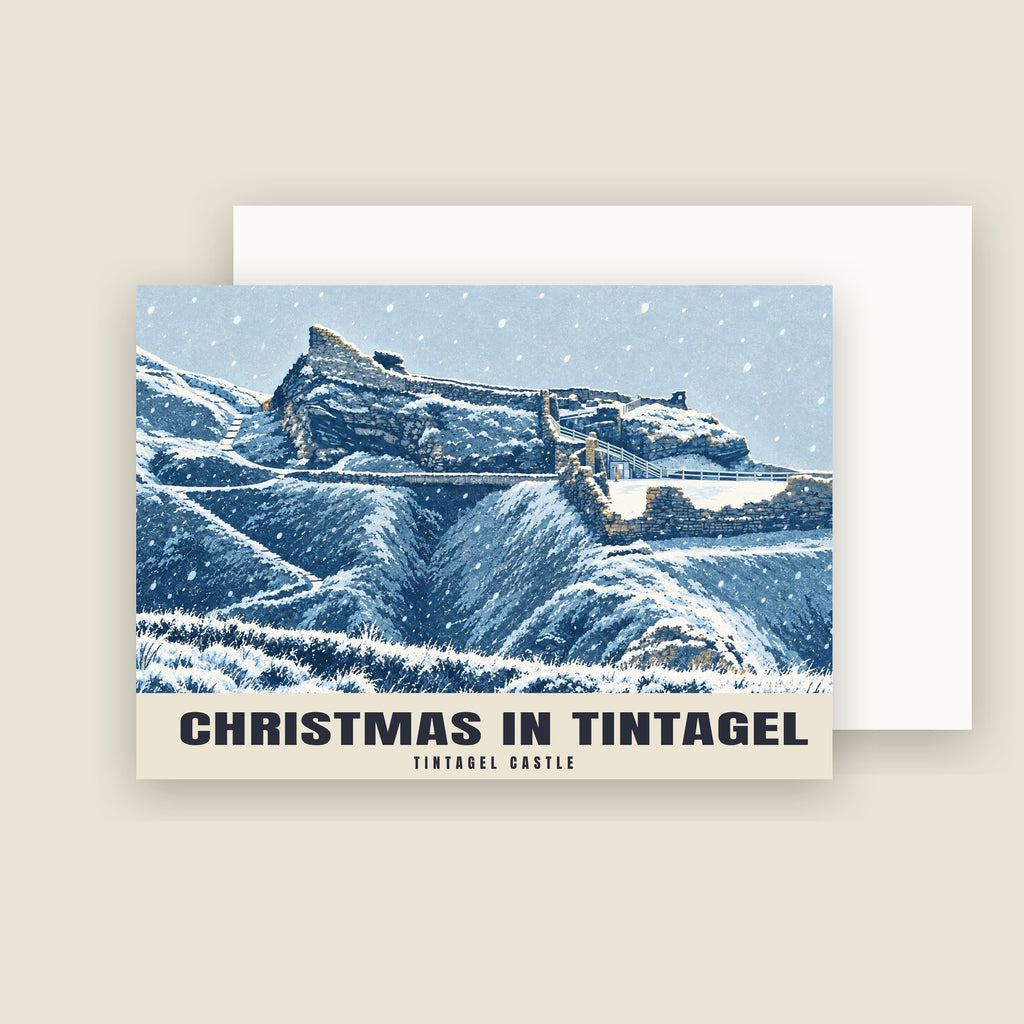 Tintagel Castle Christmas card with its envelope