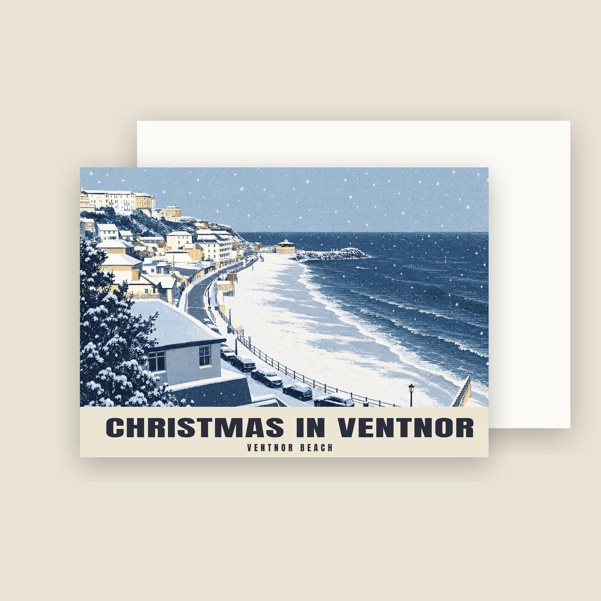 Ventnor Beach Christmas card with its envelope