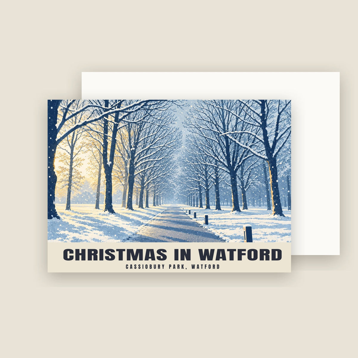 Cassiobury Park, Watford, Watford Christmas card with its envelope