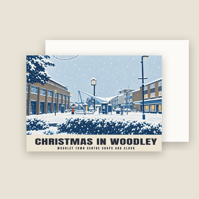 Winkels en klok in het stadscentrum van Woodley, Woodley kerstkaarten (pak van 10)