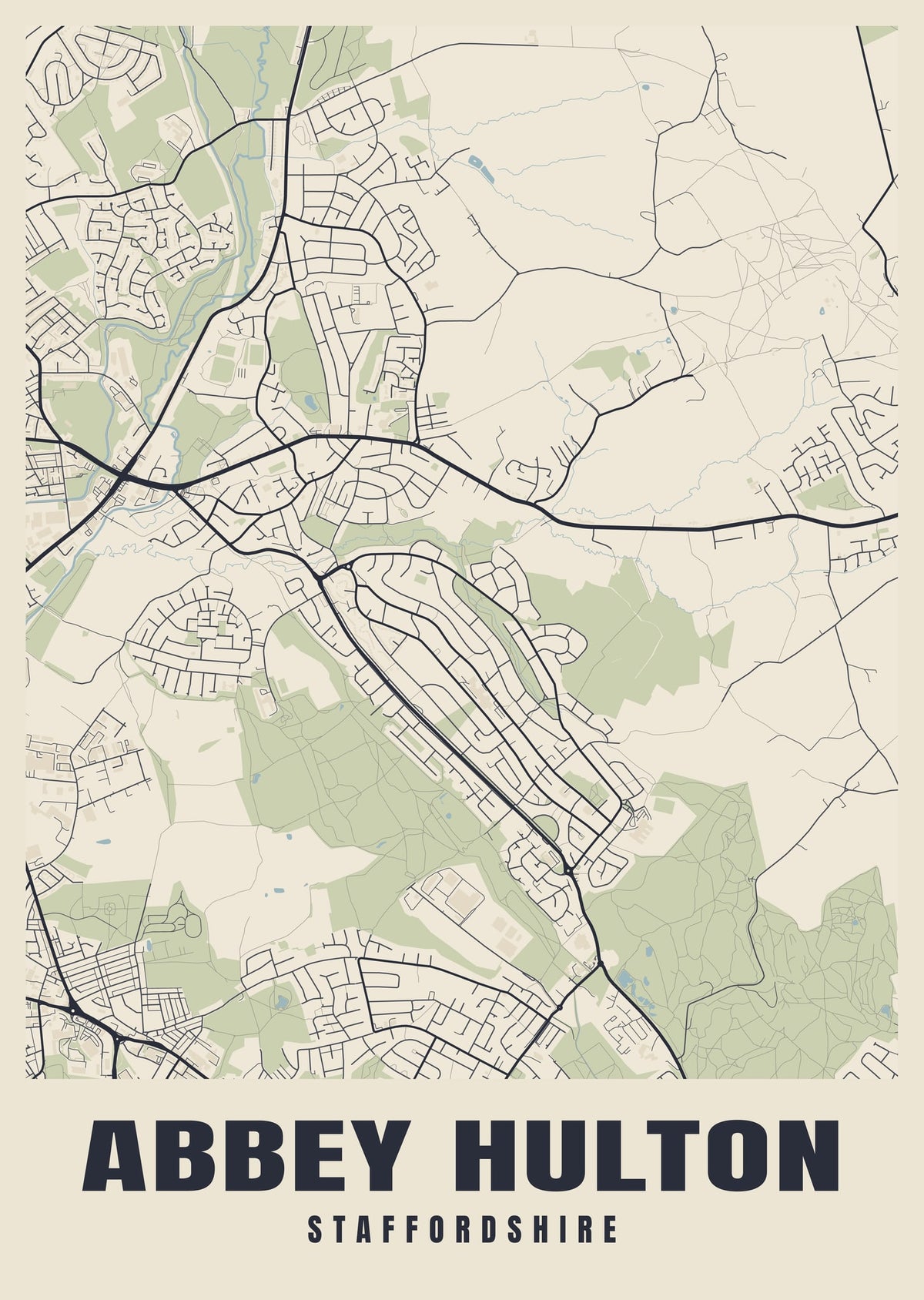 Street map poster of Abbey Hulton, Staffordshire