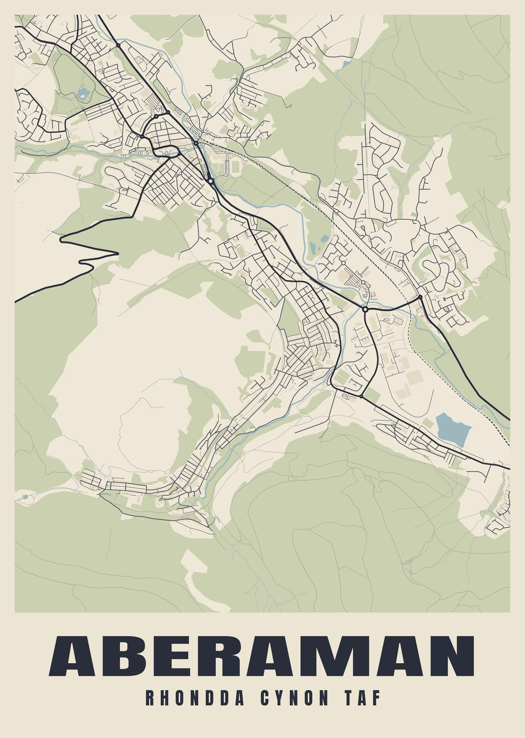 Street map poster of Aberaman, Rhondda Cynon Taf