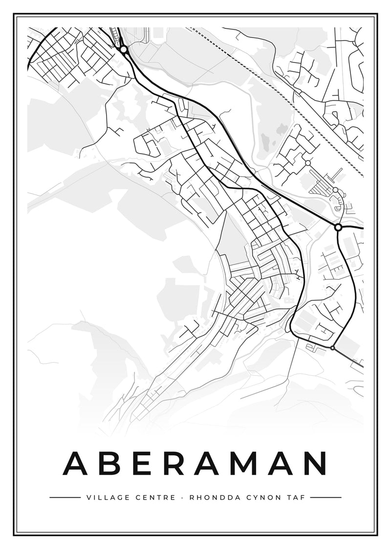 Aberaman Village Centre Street Map Poster