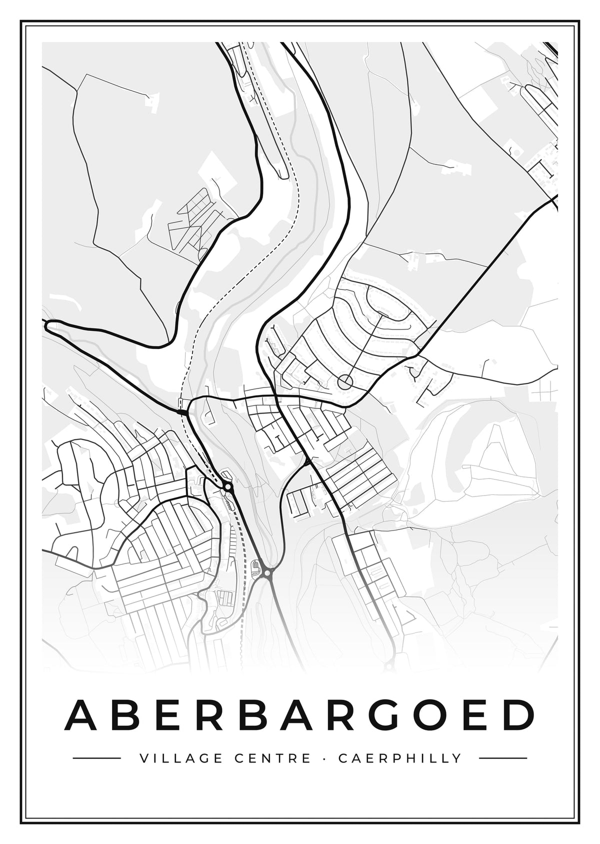 Street map poster of Aberbargoed village centre, Caerphilly