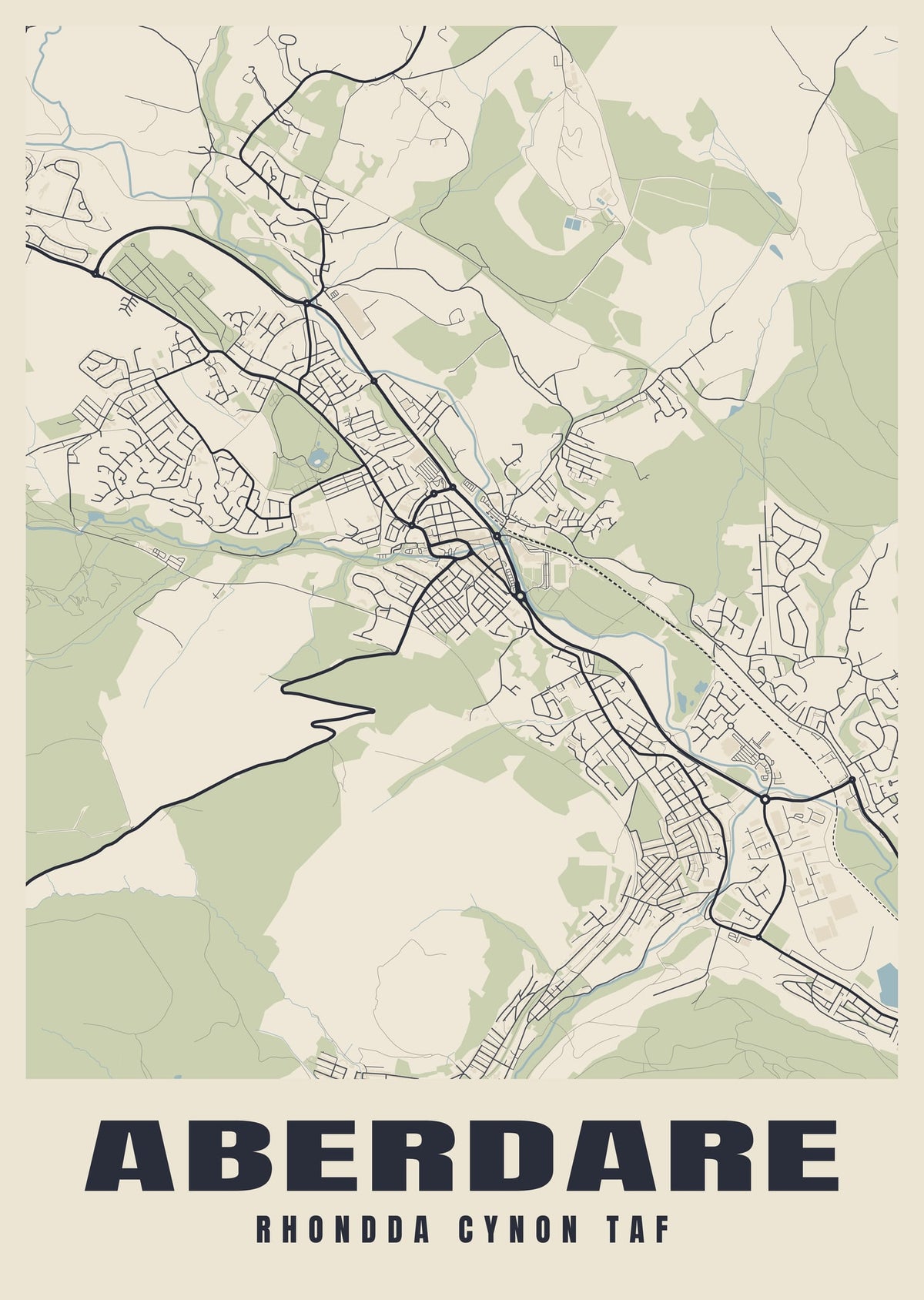 Street map poster of Aberdare, Rhondda Cynon Taf