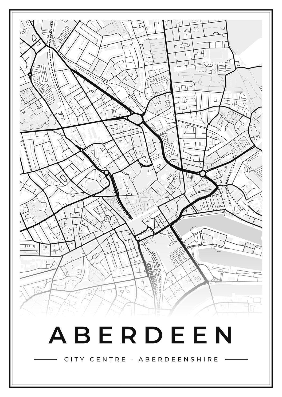 Street map poster of Aberdeen city centre, Aberdeenshire