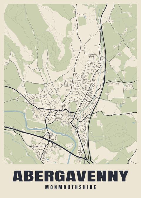 Abergavenny Street Map Poster