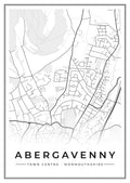 Street map poster of Abergavenny town centre, Monmouthshire