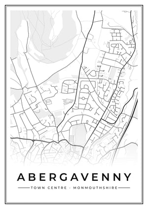 Abergavenny Town Centre Street Map Poster